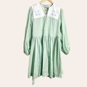 Innika Choo Sea Foam Green Embroidered Bib Collar Belted Tissuebox Dress M